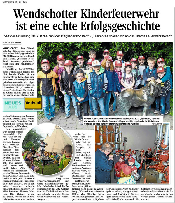 Pressebericht der Wolfsburger Allgemeinen Zeitung am 18.07.2018